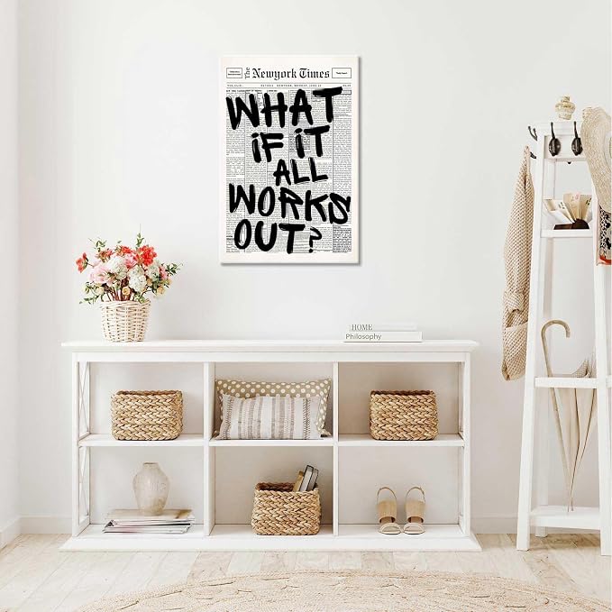 Drimiler Retro Black And White Newspaper Poster What If It All Works Out Canvas - Image 4