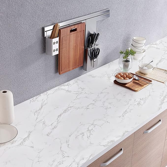 practicalWs Marble Wallpaper Granite Gray/White Paper Roll 23.6" x 196" Kitchen - Image 4