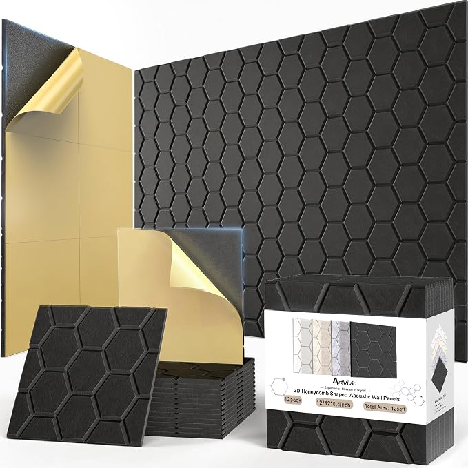 12Pack Acoustic Wall Panels, Honeycomb Self-Adhesive Sound Proof Foam Panels by ArtVivid