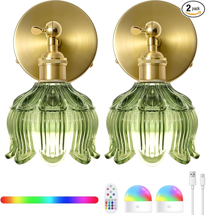Vintage Battery Operated Wall Sconces - 5000mAh Rechargeable Dimmable Wireless by BlesULuk