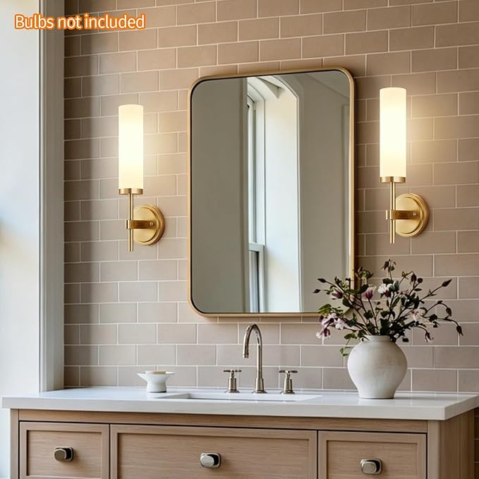 Wall Sconces Set of Two, Brushed Gold Bathroom Sconces - Image 6