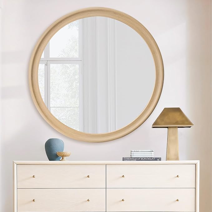 CULER Round Wall Mirrors 30 Inch, Natural Rustic Decorative Transitional Mirror - Image 4