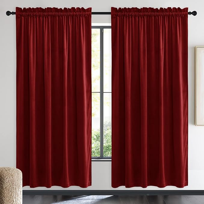 NICETOWN Christmas Red Velvet Textured Curtains/Draperies, Home Decoration by NICETOWN