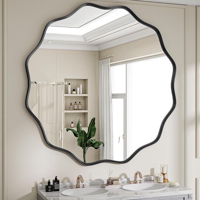 Wavy Round Mirror, 42 Inch Large Metal Frame Circle Mirror, Wall Mounted - Image 5