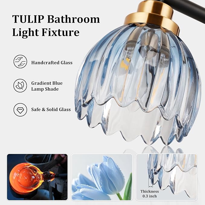 TALOYA Bathroom Vanity Light Fixtures, 3-Light Modern Black and Gold Wall - Image 3