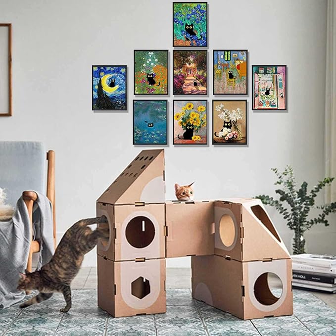9Pcs Funny Black Cat Wall Art Cats in Famous Paintings Posters Prints Vintage - Image 2