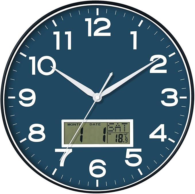 AKCISOT Wall Clock 12 Inch, Non-Ticking Silent Battery Operated Analog by Akcisot