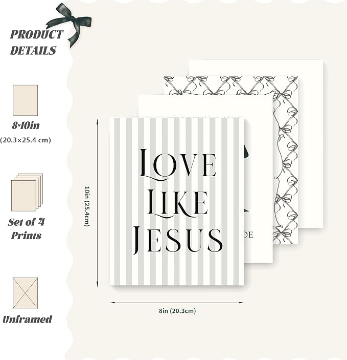LARTSFRO Coquette Black Bow Jesus Wall Art Decor Posters, Inspirational Bible - Image 2