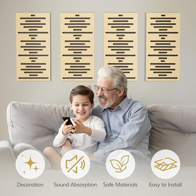 TONOR 4-Pack Acoustic Wood Wall Panels, 23.6” * 11.8” * 1.9” 3D Self-adhesive - Image 4