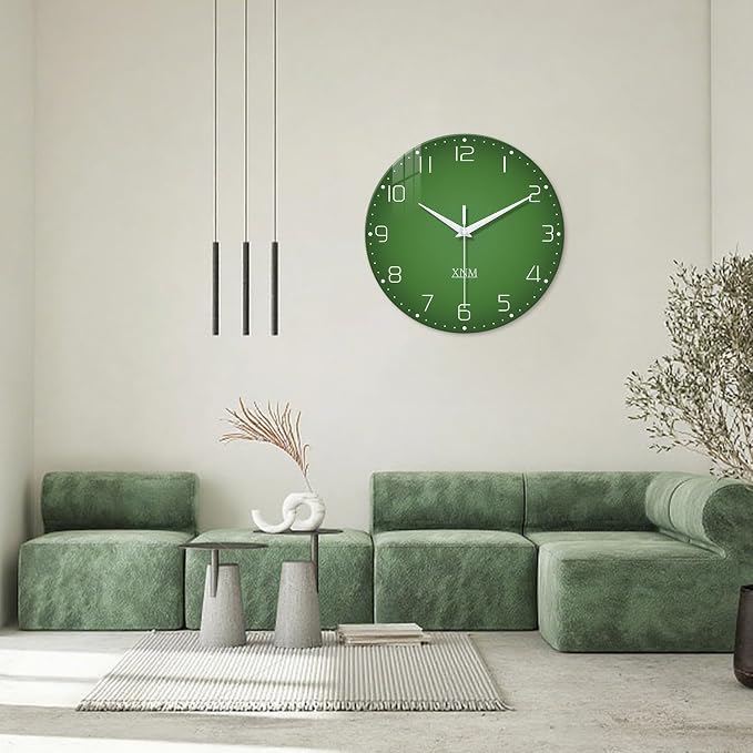 XNM Green Glass Big Wall Clock Battery Operated 20 Inch Modern Clock - Image 2