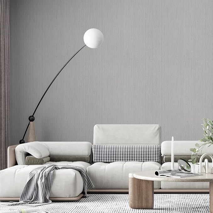 Grey Grasscloth Peel and Stick Wallpaper Vintage Texture Removable Waterproof - Image 6