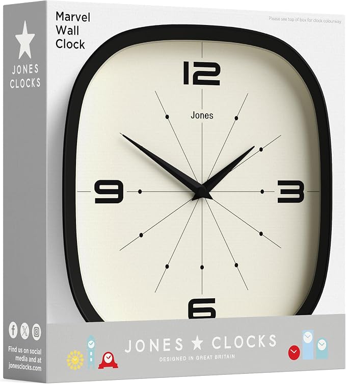 JONES CLOCKS® Pulsar wall Clock | Square Rounded Retro Clock | 10 inch | Blue | - Image 8