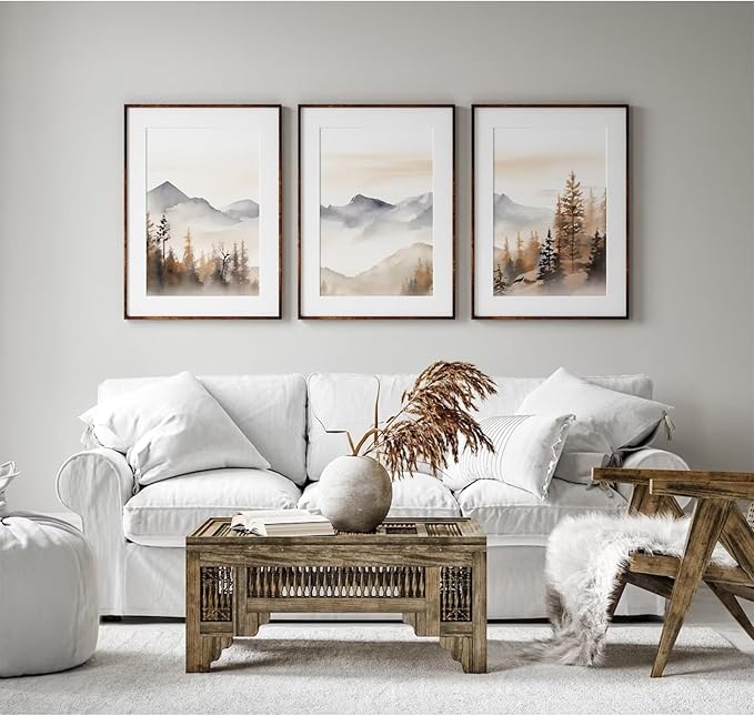 Neutral Mountain Wall Art Decor Set of 3 Forest Canvas Wall Art Poster - Image 5