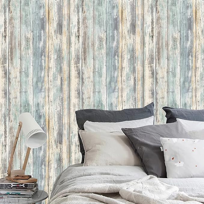 Arthome Blue Rustic Wood Paper 17''x240'' Self-Adhesive Removable Peel and - Image 3