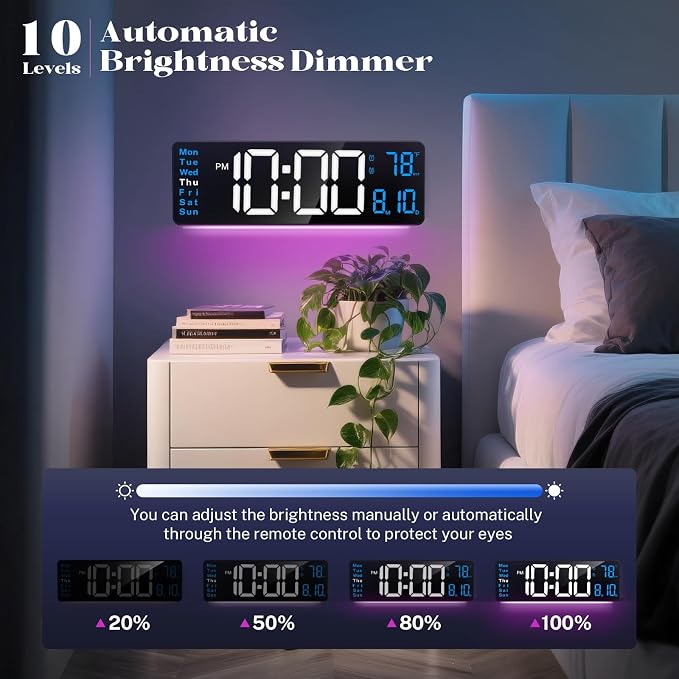 Digital Wall Clocks for Classroom, Temperature, Night Light for Living Room - Image 3