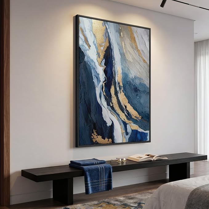 Extra Large Framed Blue Abstract Wall Art - Image 3