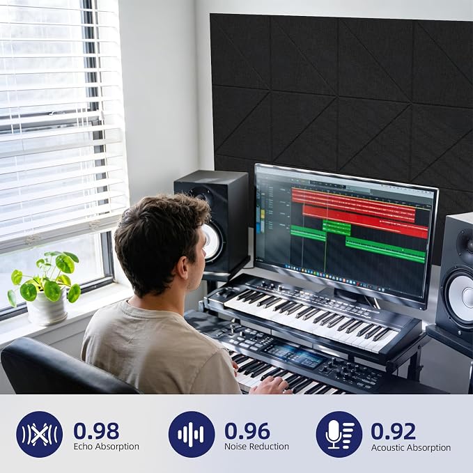 Vieshful Acoustic Panels, Peel & Stick Sound Absorbing Wall Panels, 10 Pack 12" - Image 5