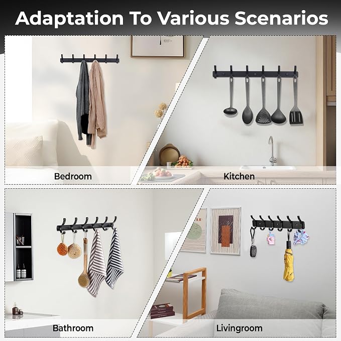 Dntorx Coat Rack Wall Mount, 1 Pack Coat Hooks Hanger Wall Double Hook Rack - Image 7