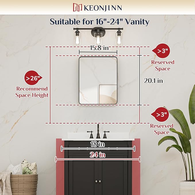 Keonjinn Black Bathroom Mirror for Over Sink, 16 x 20 Inch Rounded Rectangle - Image 6