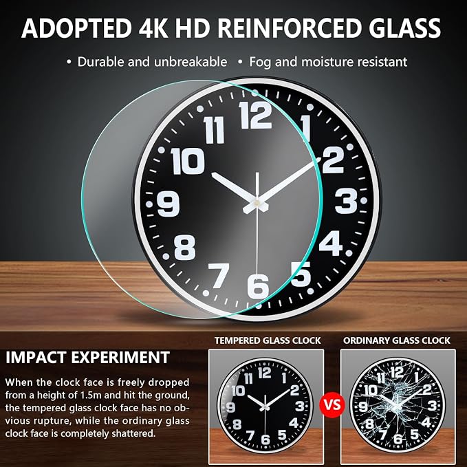 Modern Silent Wall Clock, 12 Inch Non-Ticking Battery Operated Clock, Round - Image 5