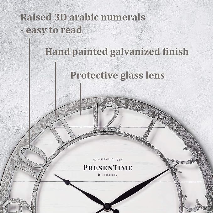 Presentime & Co 13" Farmhouse Series Wall Clock, Quartz Movement, Shiplap Style - Image 3
