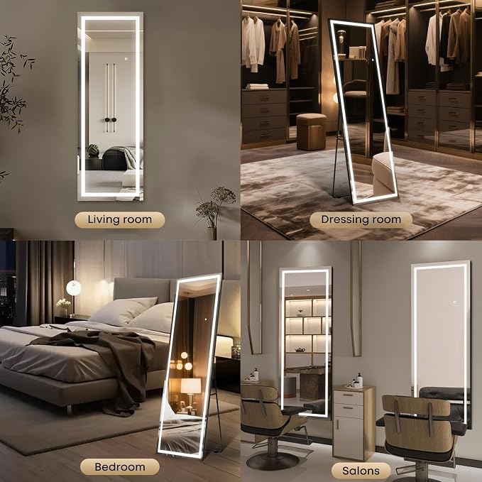 Kosmonia 65x22 Frameless Full Length Mirror, Dimmable 3 Color LED Light - Image 8