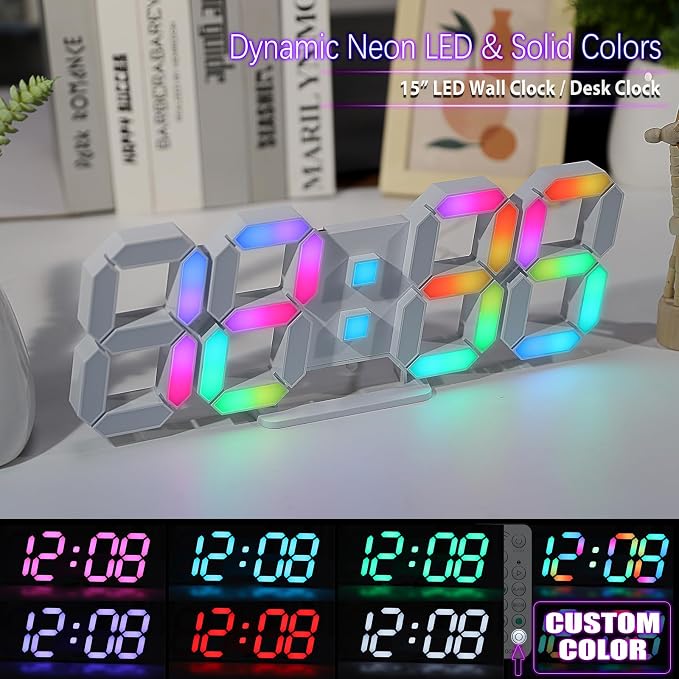 KOSUMOSU LED Wall Clock 15" RGB Digital LED Clock - Image 5