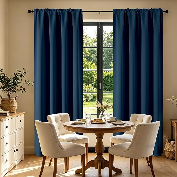 CUCRAF Navy Blue Blackout Curtains 90 inch Length 2 Panels Set, Rod Pocket Room - Image 7
