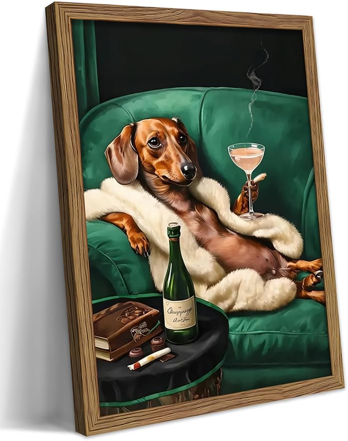 Framed Funny Dachshund Wall Art, Playful Dog Canvas Print by Unknown