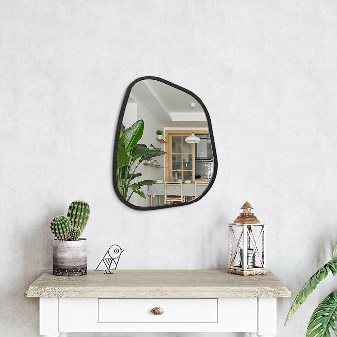 Asymmetrical Small Wall Mirror Irregular Wood Frame Modern Unique Accent Wall - Image 4