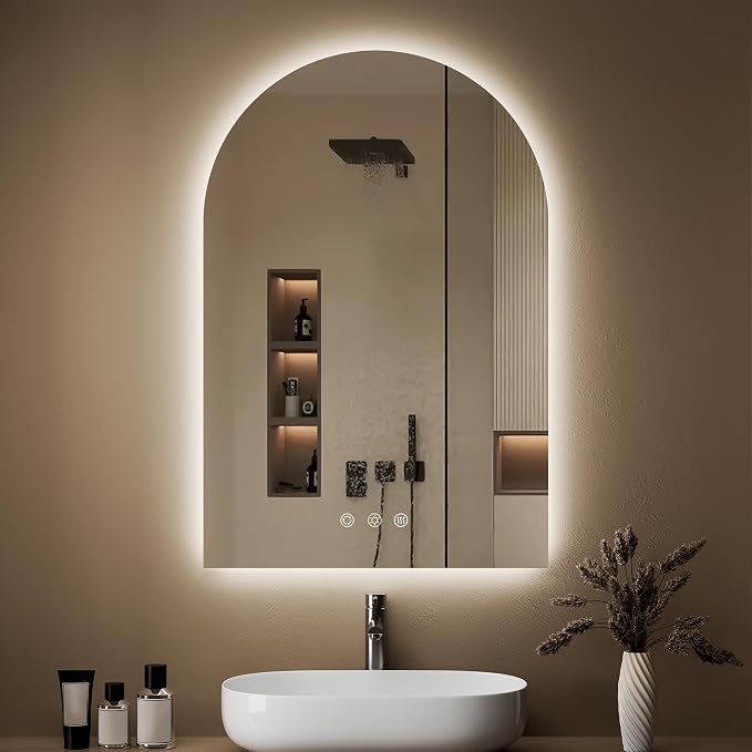 Arched Backlit Mirror Bathroom 24"x36"- Frameless LED Bathroom Mirror by OUMUSUMIRROR