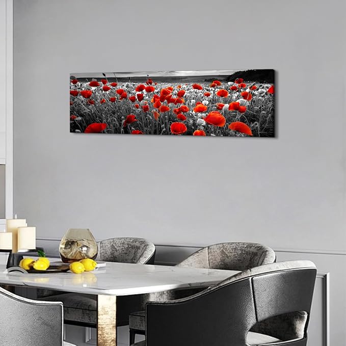 Nature Poppy Wall Art Red and Black Wall Decor Wildflower Field Landscape - Image 3