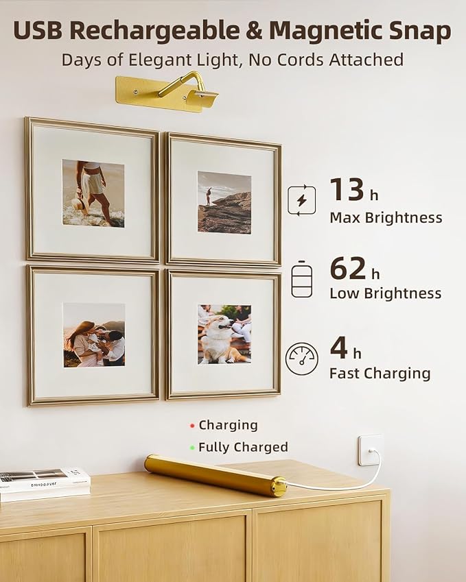 EZVALO 13in Picture Light for Wall, 4000mAh Rechargeable Art Light - Image 5