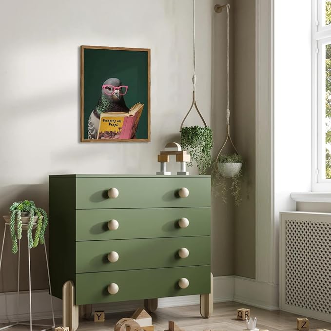 Framed Funny Pigeon Wall Art, Humorous Bird Reading Wall Decor Paintings - Image 8