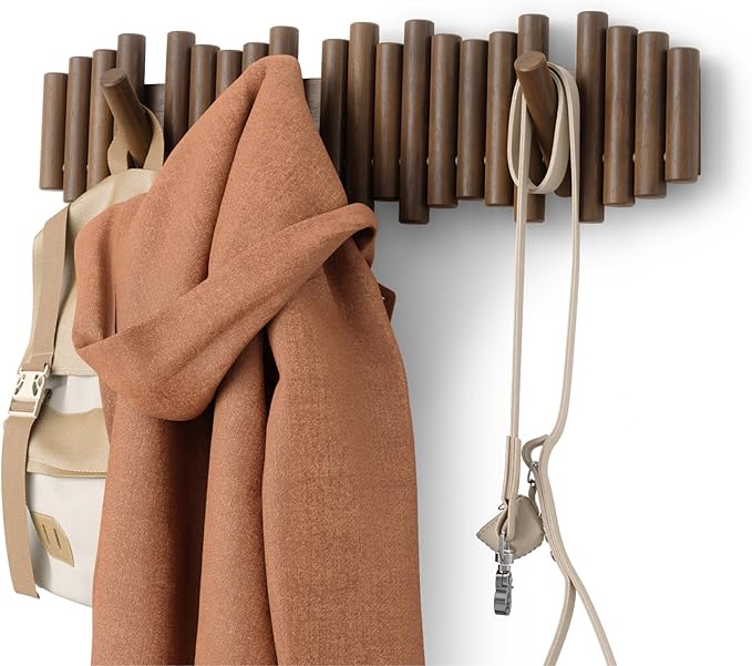 Umbra Picket Coat Rack with 8 Hooks – Walnut Wall-Mounted Coat Rack with by Umbra