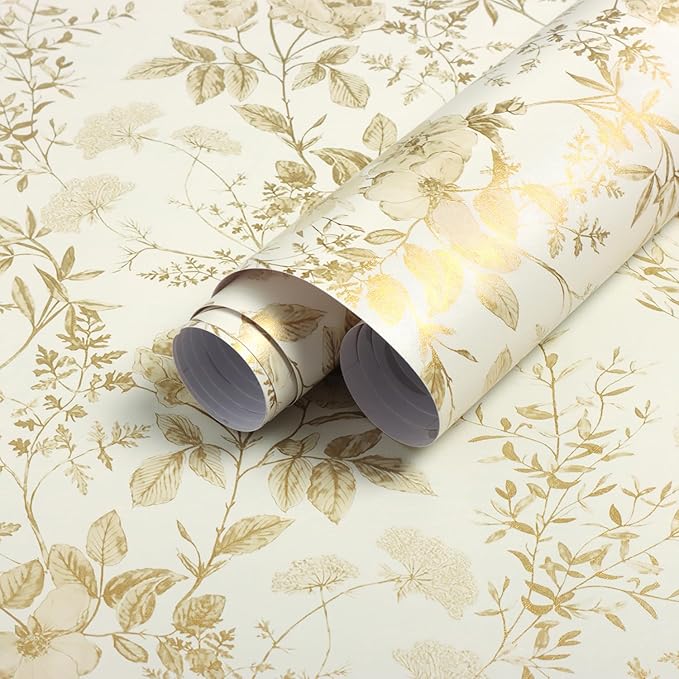 Erfoni 16.9" x197" Yellow Brown Floral Peel and Stick Wallpaper Boho Floral by Erfoni