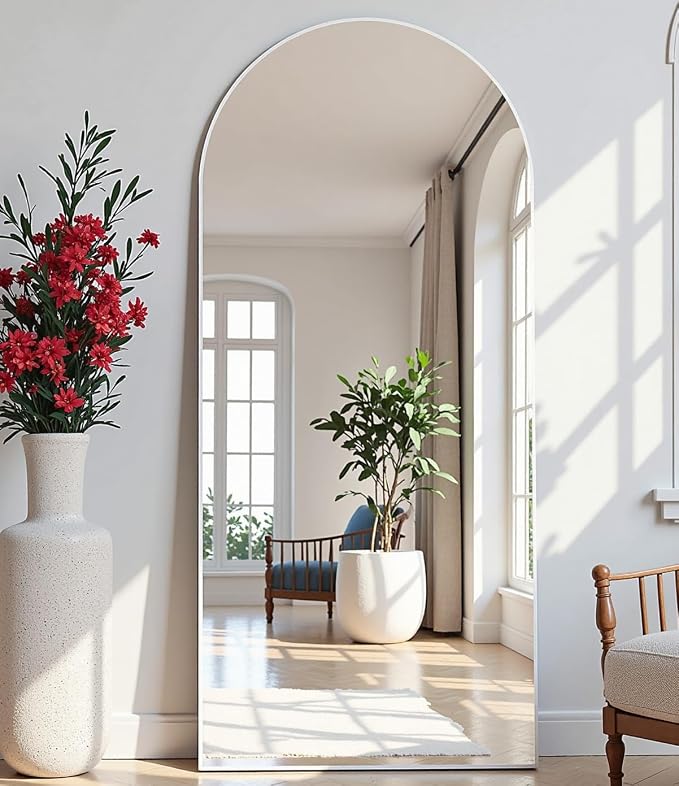 Arched White Full Length Mirror, Full Body Mirrors - Image 3