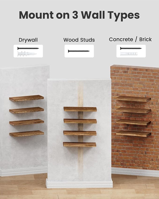AMADA HOMEFURNISHING Floating Shelves, Paulownia Wood Wall Shelves - Image 5