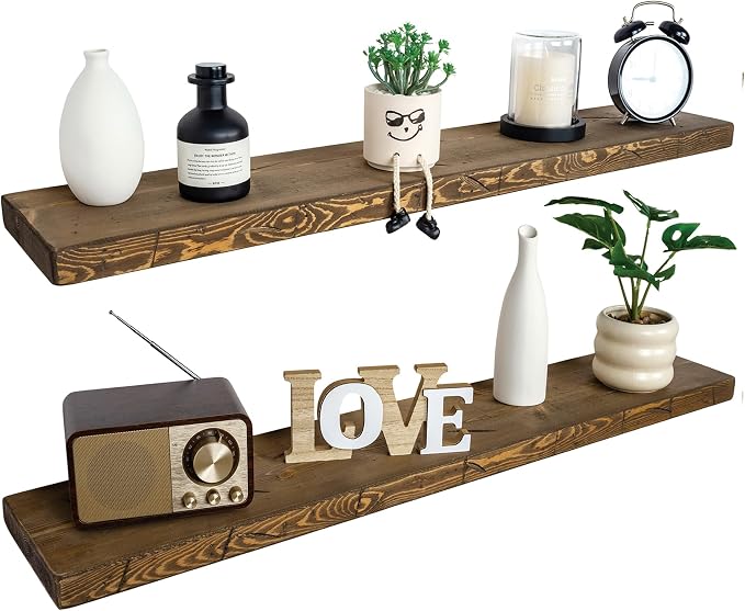 BGMG Floating Shelves 54 inch Long, Distressed Rustic Wooden Wall Shelves by BGMG