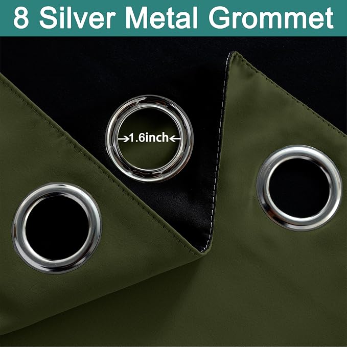 Yakamok Green 100% Blackout Curtains, Total Blackout Lined Curtain Panels - Image 5
