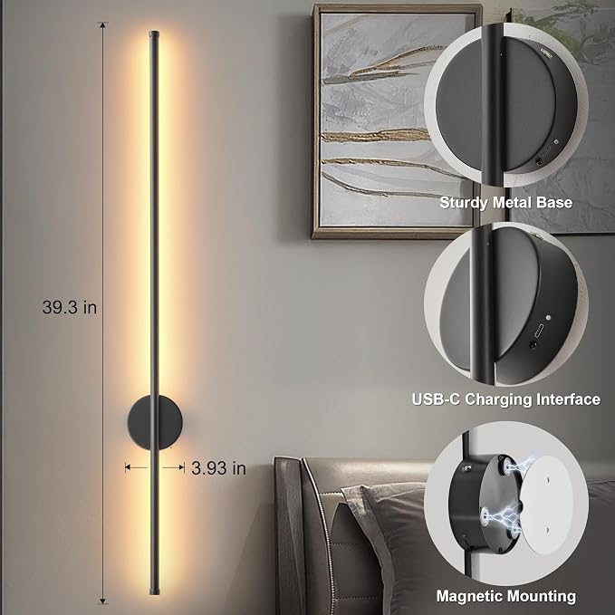Battery Operated Modern Wall Sconces Set of Two, Rechargeable Wireless Wall - Image 6