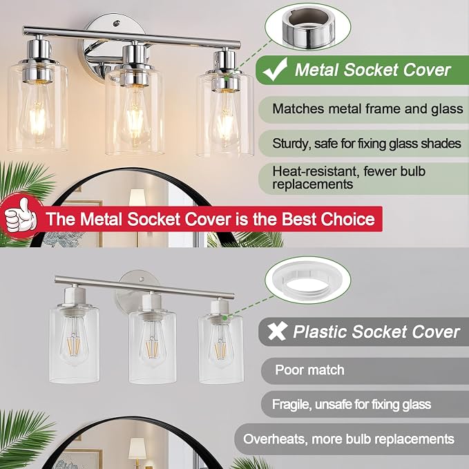 Zarbitta 3-Light Bathroom Light Fixtures, Chrome Bathroom Wall Light - Image 7