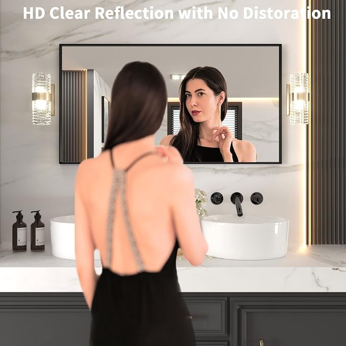 LOAAO 55"X30" Black Rectangle Bathroom Mirror Wall, Matte Black Aluminum Alloy - Image 2
