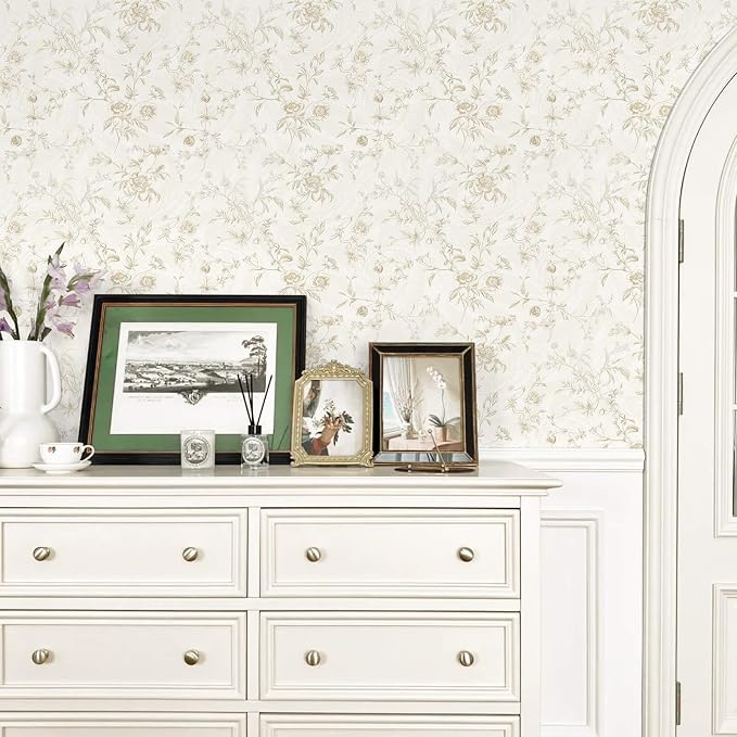 Ismoon Peel and Stick Wallpaper Floral Vintage Stick on Wall Paper Beige French - Image 7