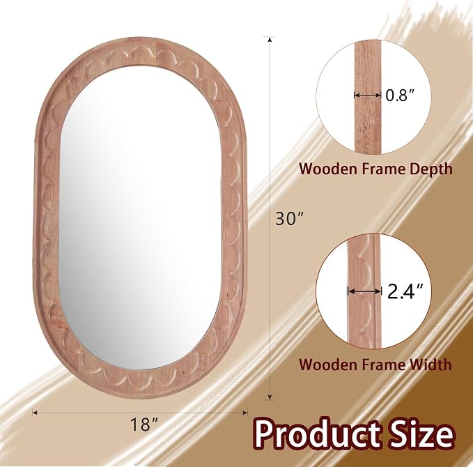 Wood Bathroom Mirror, 30 x 18 Inch Wood Wall Mirror - Image 2