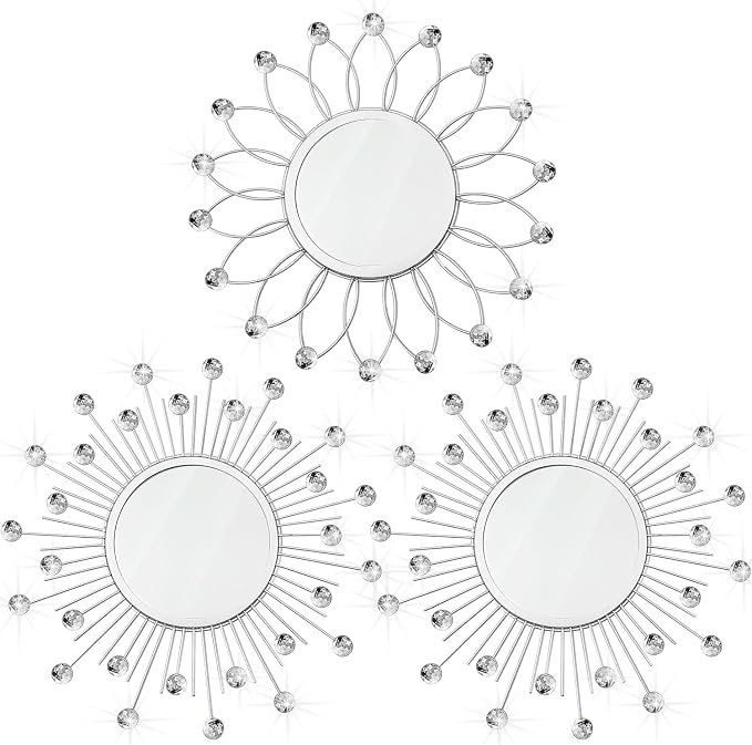 3 Pack Metal Mirrors for Wall Sunburst Wall Mirrors Home Décor Decorative by Uaussi