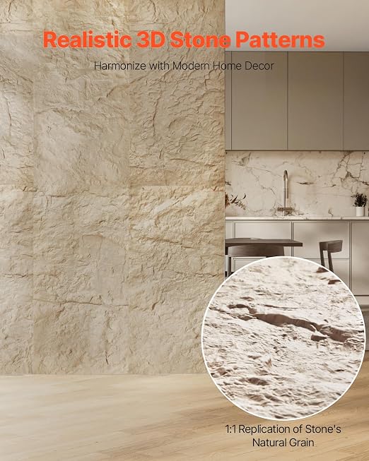 VEVOR 3D Wall Panels, 4 Pack 48 x 24 in PU Natural Stone Imitation Wall Art - Image 2
