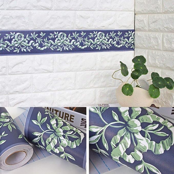 UPREDO Royal Blue Floral Wall Border Peel and Stick Ceiling Border Wallpaper - Image 4