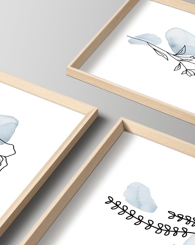 HesenDot Framed Blue Floral Canvas Wall Art, Minimalist Botanical Wall Art Decor - Image 2
