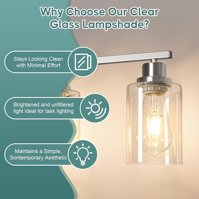 Ascher Bathroom Light Fixtures, 4-Light Vanity Light Over Mirror, Brushed - Image 4